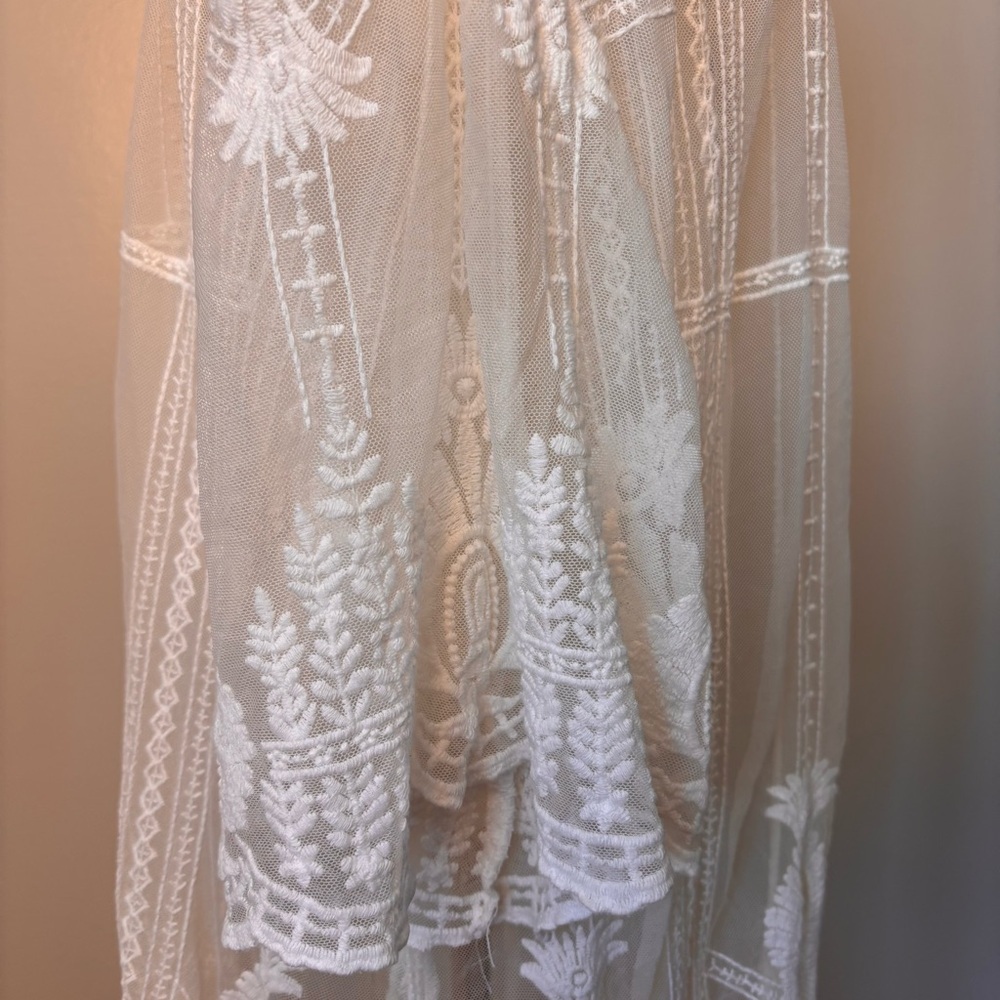 Artesian Boho Shear White Embroidered Lace Maxi Kimono 3/4 Flair Sleeve Sz XL - Picture 9 of 14